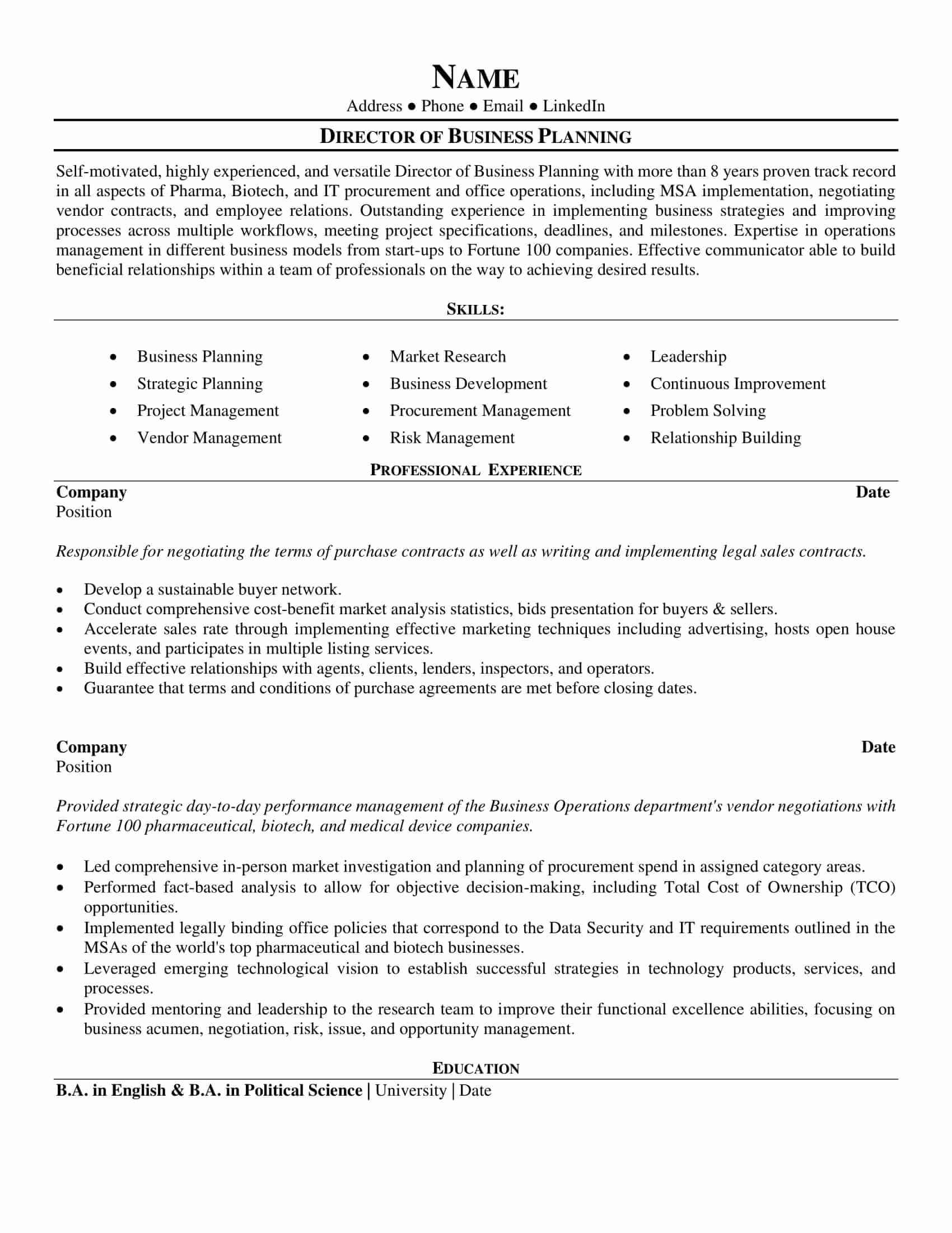 Chronological Resume Example